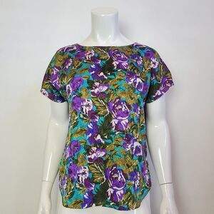 Vintage 80s Purple Floral Blouse